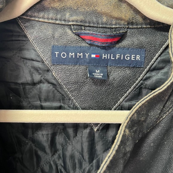Men’s Tommy Hilfiger leather motorcycle racer jacket racing St - Picture 7 of 7